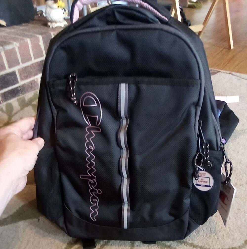 Champion Center Backpack Black and Pink with 17-Inch Laptop Sleeve